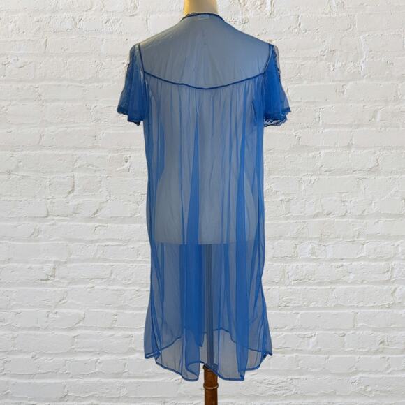 Vintage 1960s/1970s Blue Sheer Nylon Peignoir Robe – M/L - Picture 4 of 6